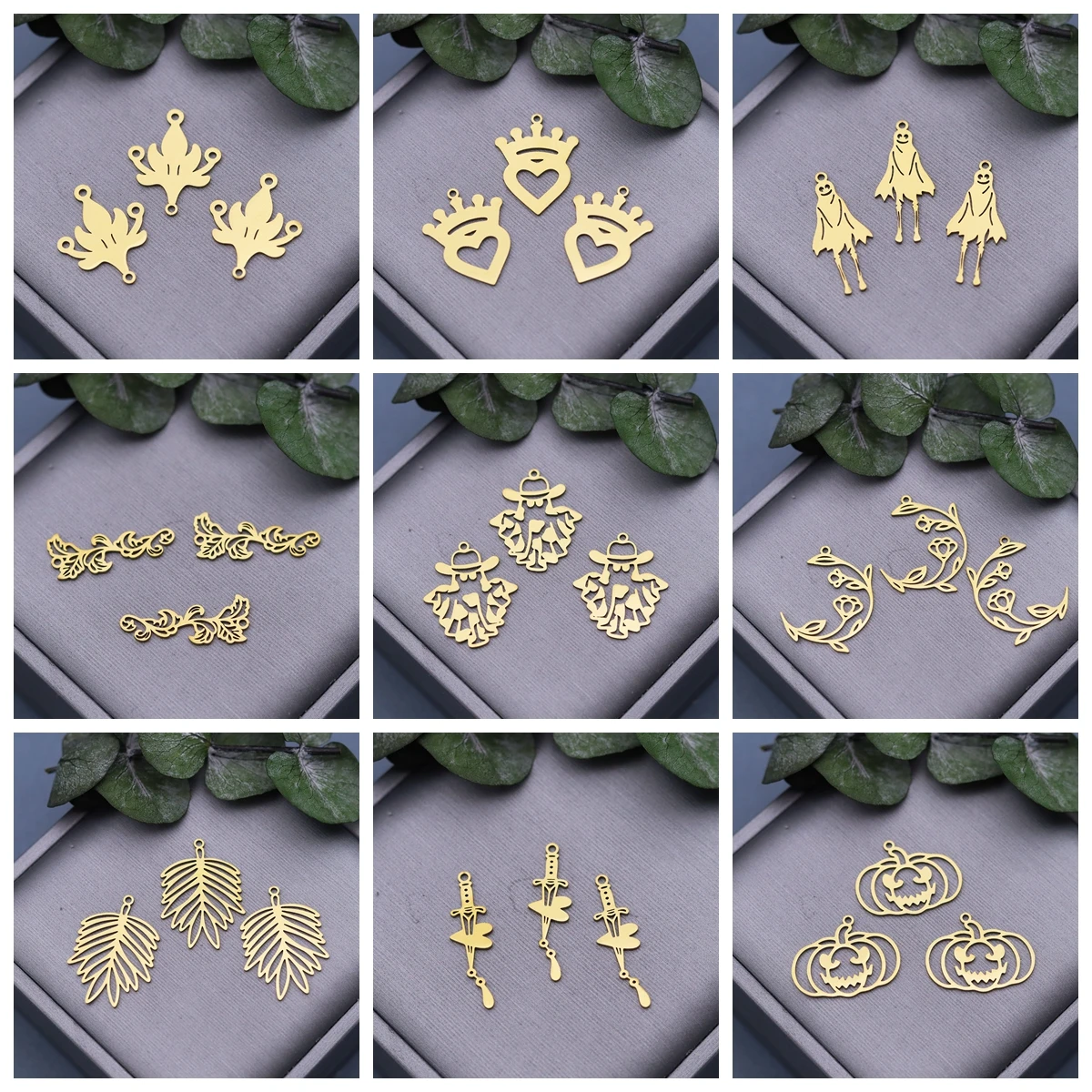 3pcs Crane Bird Charms DIY Earring Necklace Bracelet Raccoon Floral Fleur-de-lis Angel Wings Cat Pendant For Jewelry Making