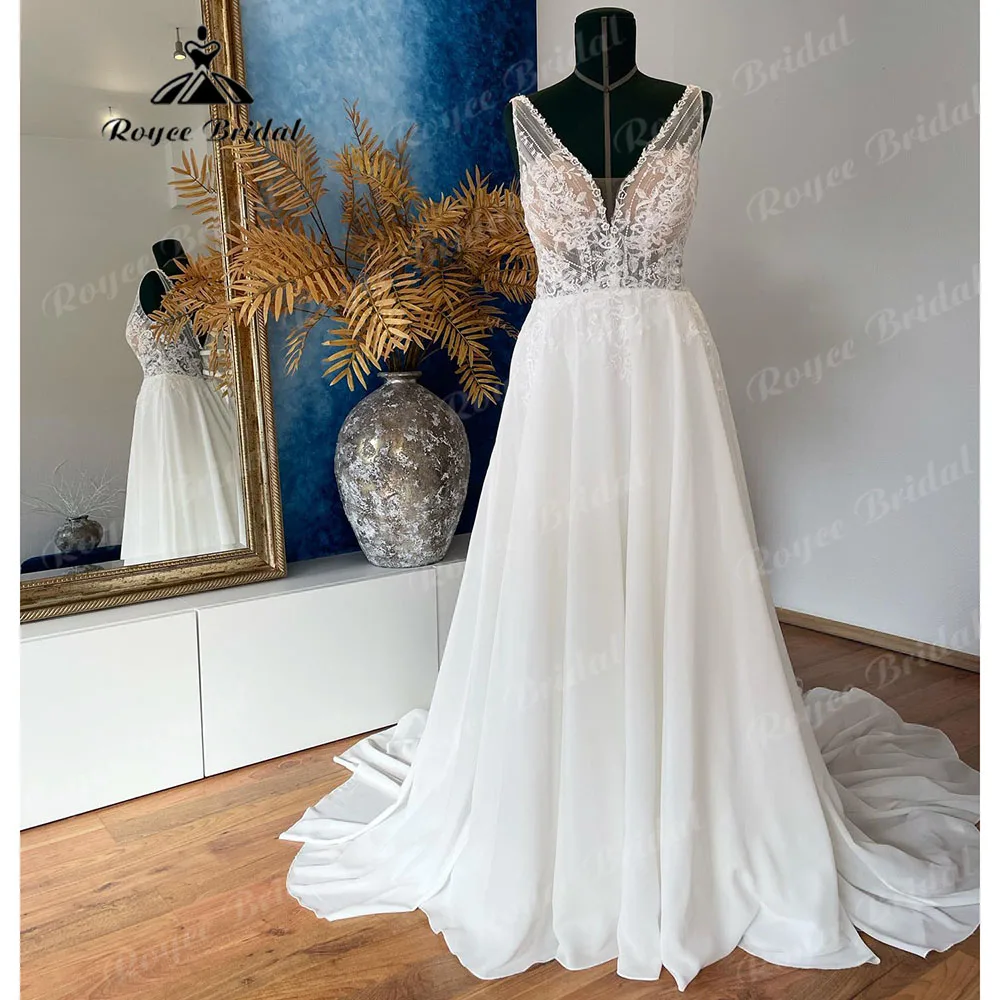 Brautkleid Summer Chiffon V Neck Lace Bodice Wedding Dress for Women 2023 Chic Bridal Gown Custom Made abito da sposa Elegant