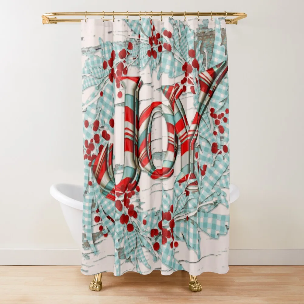 

Sabrina Farmer Art - Christmas - Joy Wreath Shower Curtain Waterproof Shower And Anti-Mold Shower Set For Bathroom Curtain