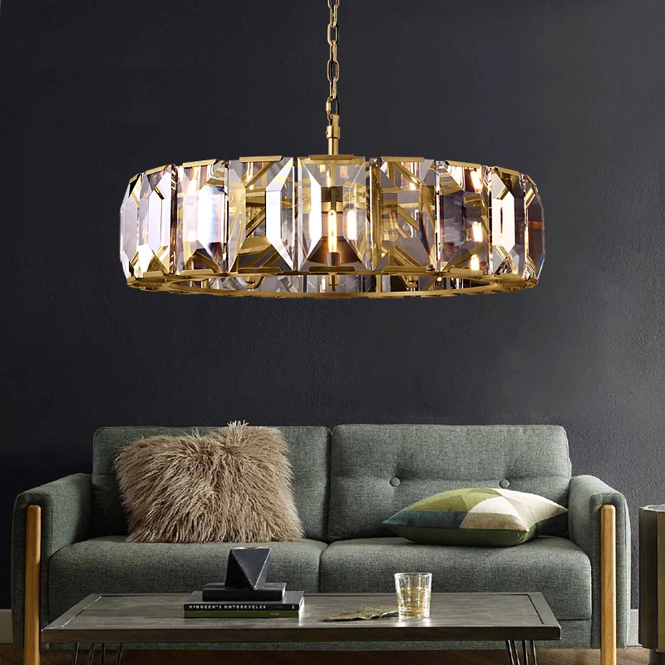 

American Simple Crystal Round Chandeliers Led Bedroom Living Room Dining Room Light Villa Art Lighting Ceiling Chandelier Lustre