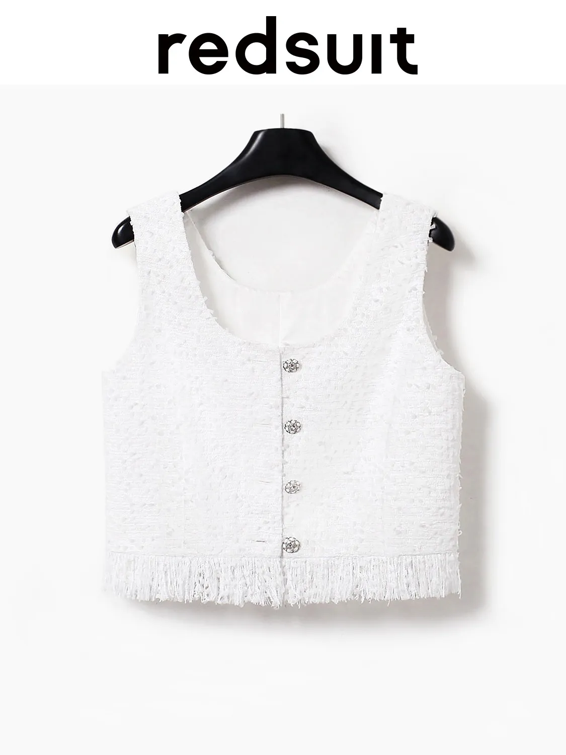 New Versatile high-end three-dimensional floral yarn light coarse floral white sleeveless fringe vest Custom size