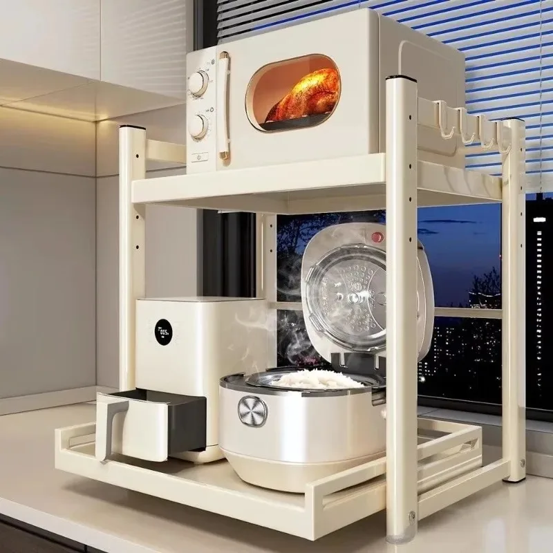 

Pull-Out Microwave Storage Rack , Slideable Kitchen Organizer Stand for Countertop, Holds Air Fryer Rice Cooker to Save Space