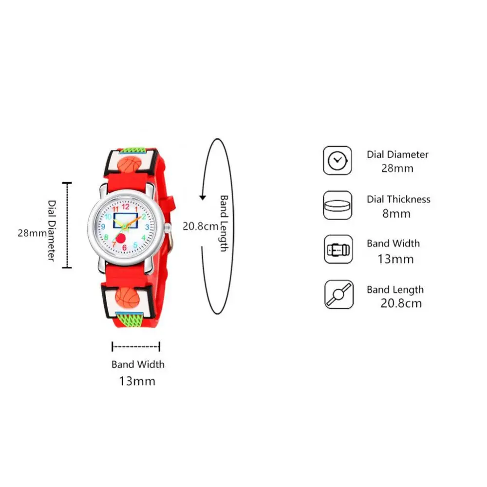 Regalo sportivo orologio da polso regolabile carino modello di pallacanestro multicolore ragazzi Sport ragazze bambini ragazzi ragazze compleanni