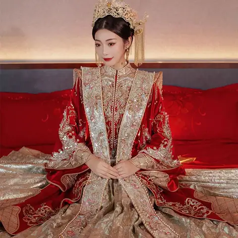 Yourqipao 중국 Xiuhe 웨딩 드레스, 전통 한푸 명나라 신부 가운, 2024 여성 치파오, 기모노 고대 커스텀 세트 Best5