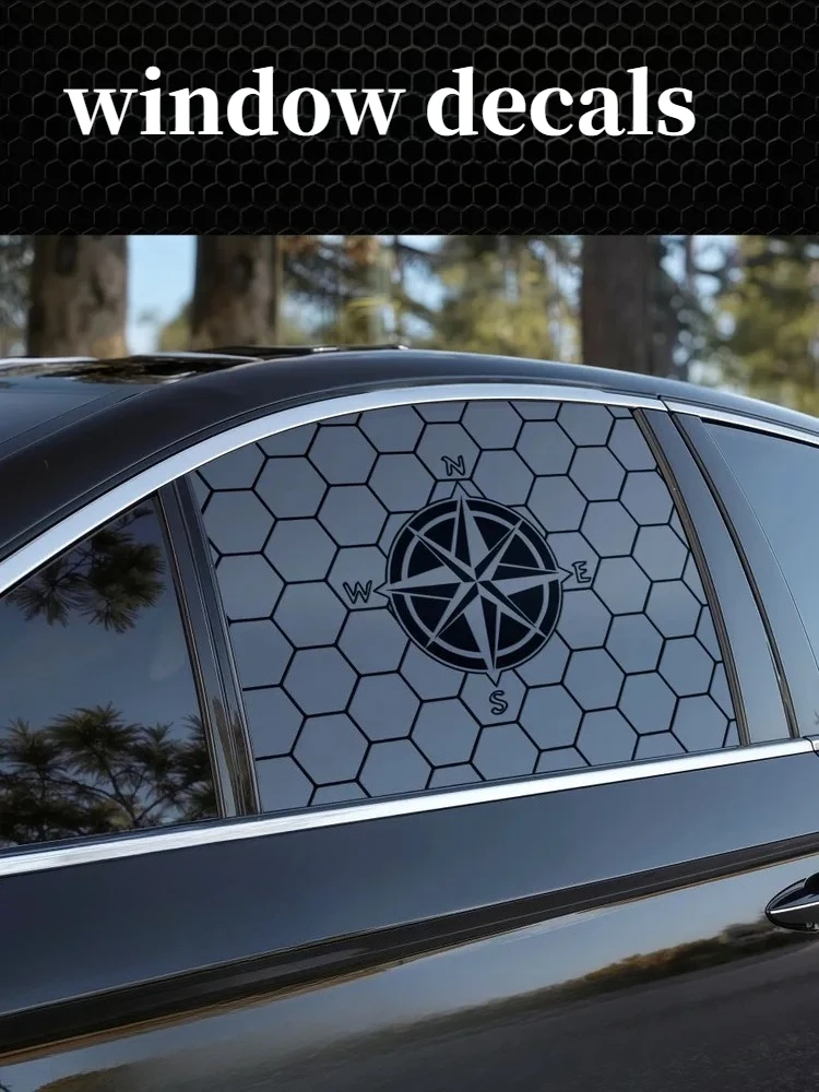 Car Window Decal Honeycomb Compass Vinyl Sticker Auto Rear Window Decor Sticker Waterproof Car Styling Accessories