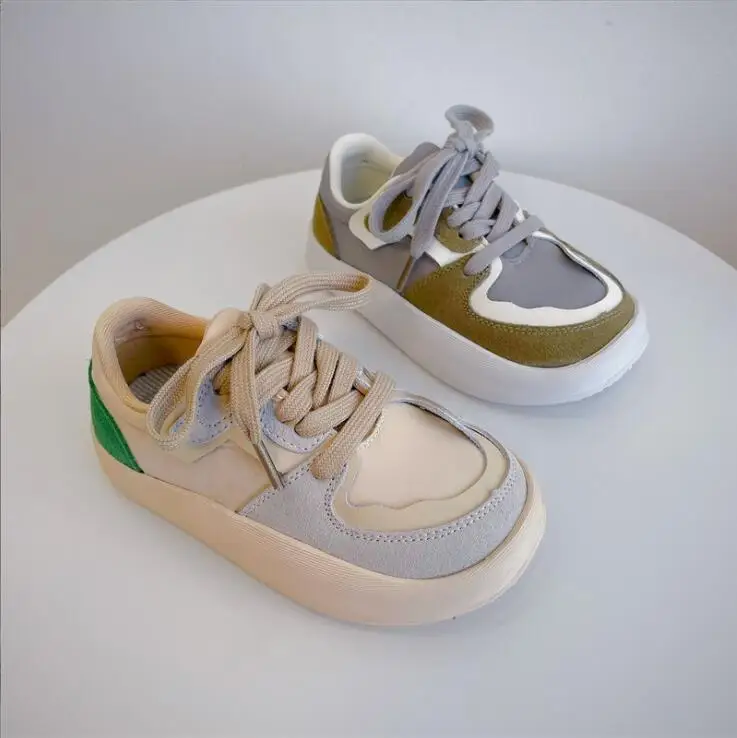 Zapatos casuales para niños, zapatillas de deporte de moda para niños, zapatos deportivos de cuero genuino, zapatos de Skate ostentosos, color Beige