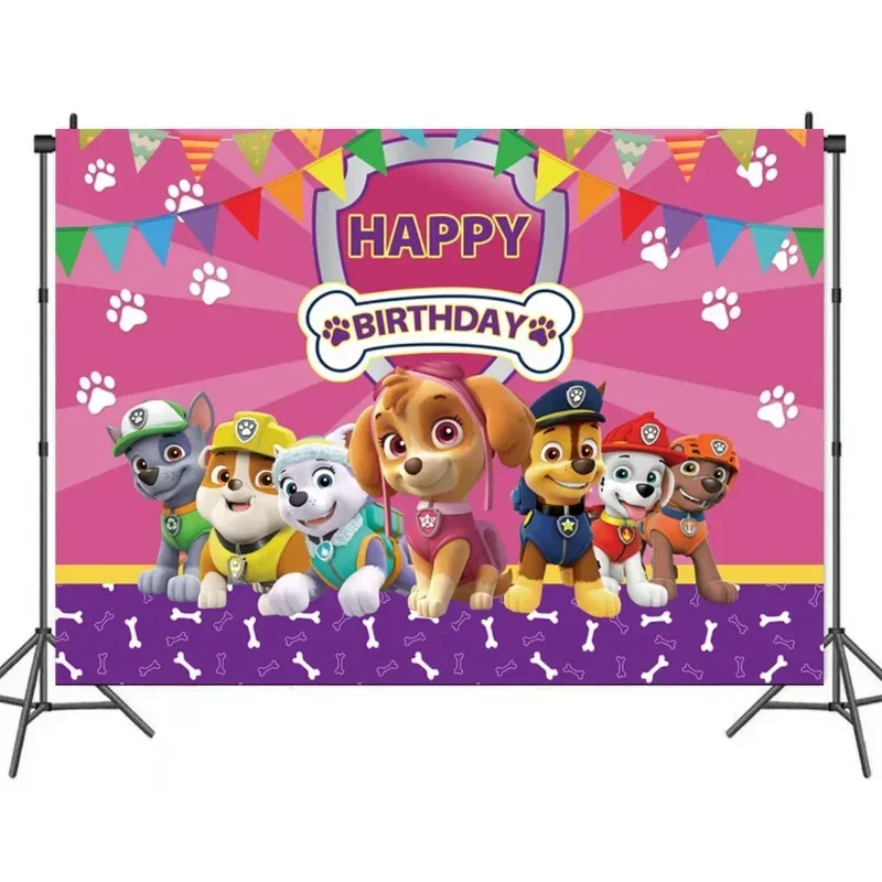 Paw Patrol Kids Birthday Party Backdrop Anime Figure Patrol Canine Background Baby Shower Wall Hanging Photography Decoration