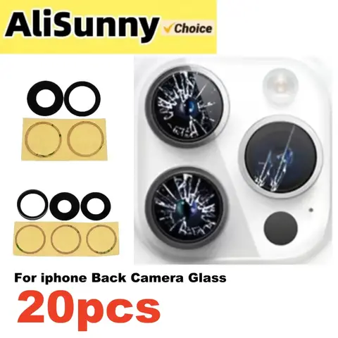 AliSunny 20 pezzi vetro fotocamera posteriore per iPhone 7 6 6S 8 14 Plus X XR XS Max 11 12 13 Pro obiettivo camma posteriore 3M parti del supporto adesivo