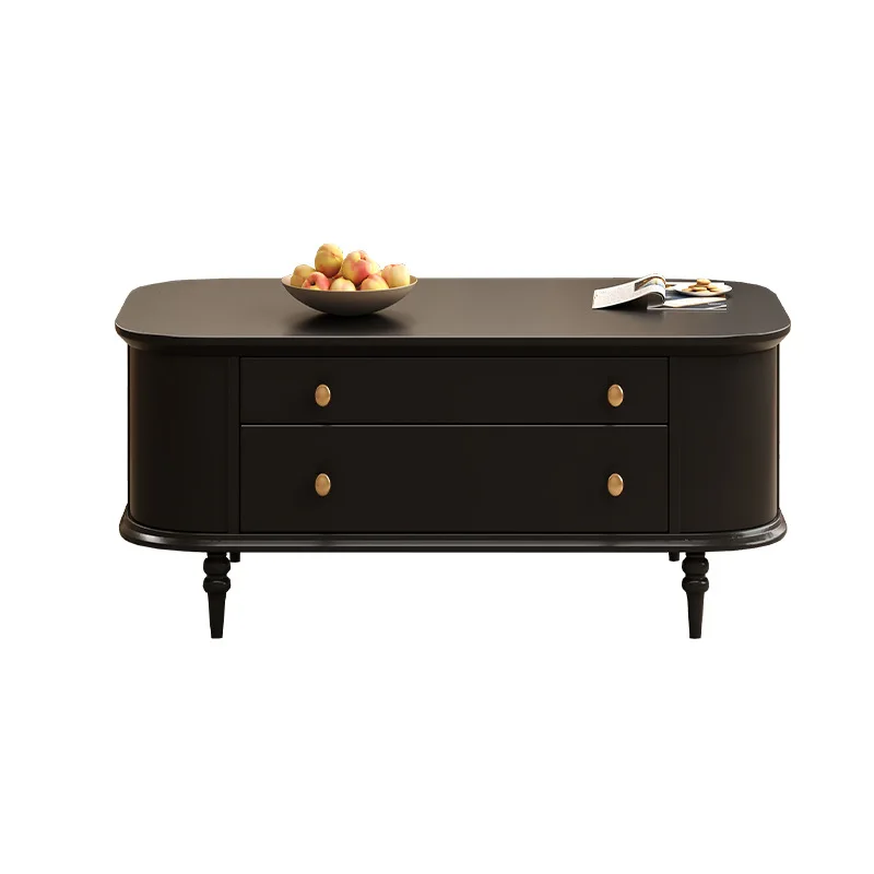 

Nordic solid wood coffee table living room small apartment medieval multi-functional storage small tea table black advanced re