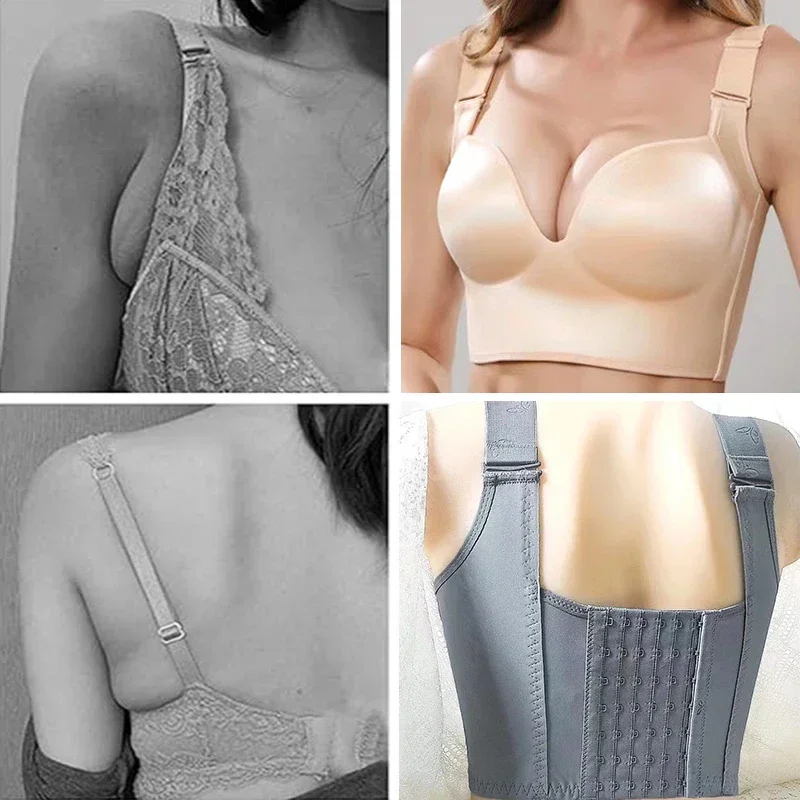 GUUDIA Deep Cup Bra Hide Side Fat Row Hook Closure Back Full Coverage Women Bras Wirefree Smooth Plus Size Push Up Bra Shapers