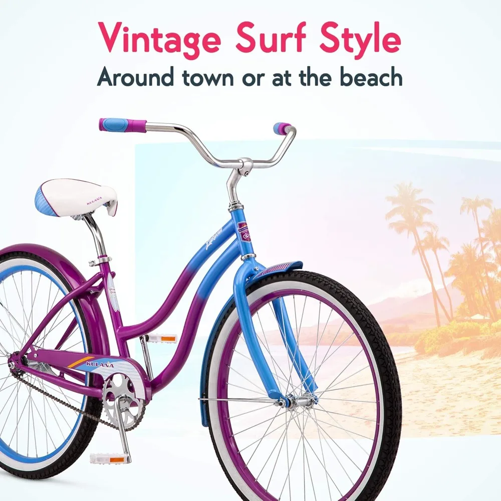 Lakona Youth and Adult Beach Cruiser Bike, Men and Women, 20-26-Inch Wheel Options, Step-Through or Step-Over Frames