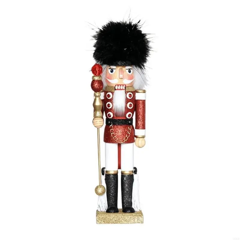 Wooden Christmas Nutcrackers Figurine with a Square Base and Layered Detail, Shimmering Soldier Puppet Figure for Holiday Homes