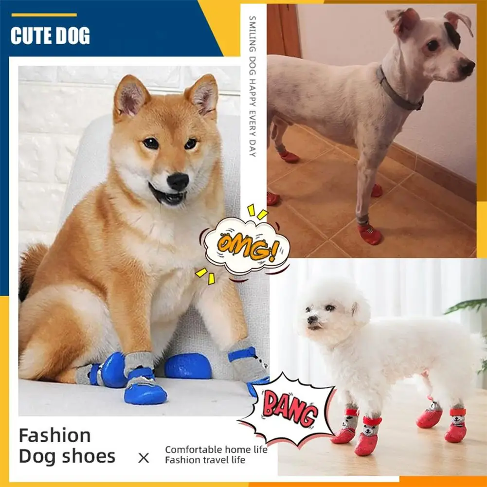 4 unids/lote calcetines cálidos de invierno para perros botas de nieve antideslizantes impermeables para cachorros Chihuahua zapatos para perros botines para perros pequeños y grandes