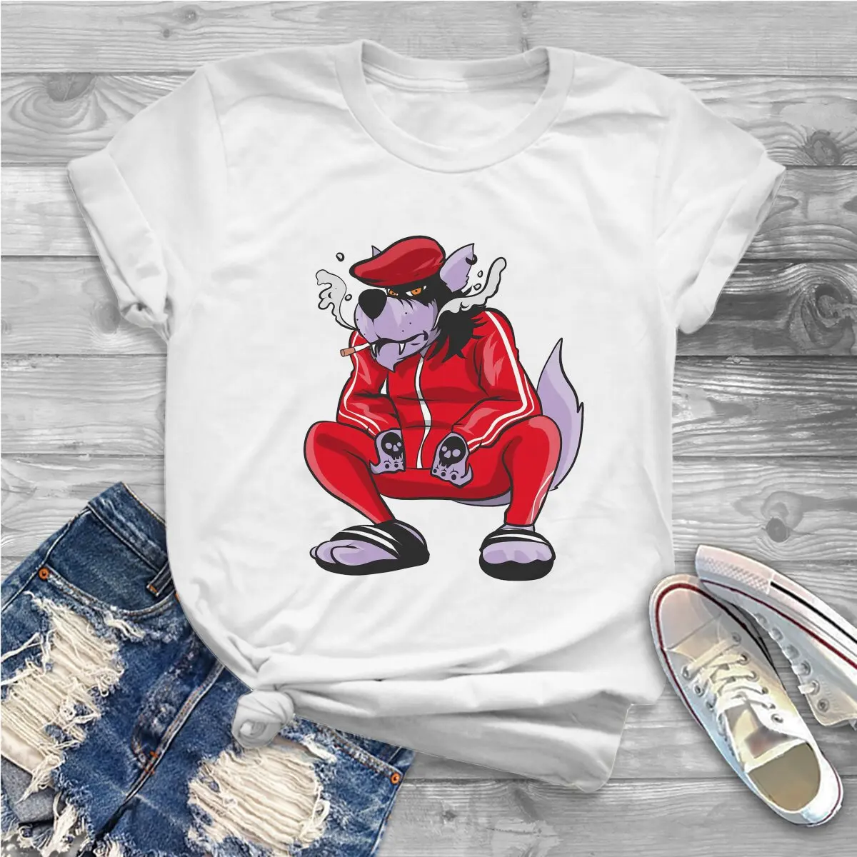 Nu Pogodi Hare Wolf Anime Russian Cyka Blyat Pisdez Tshirt Girl Tops Punk Summer Polyester Streetwear Femmes Harajuku T Shirt