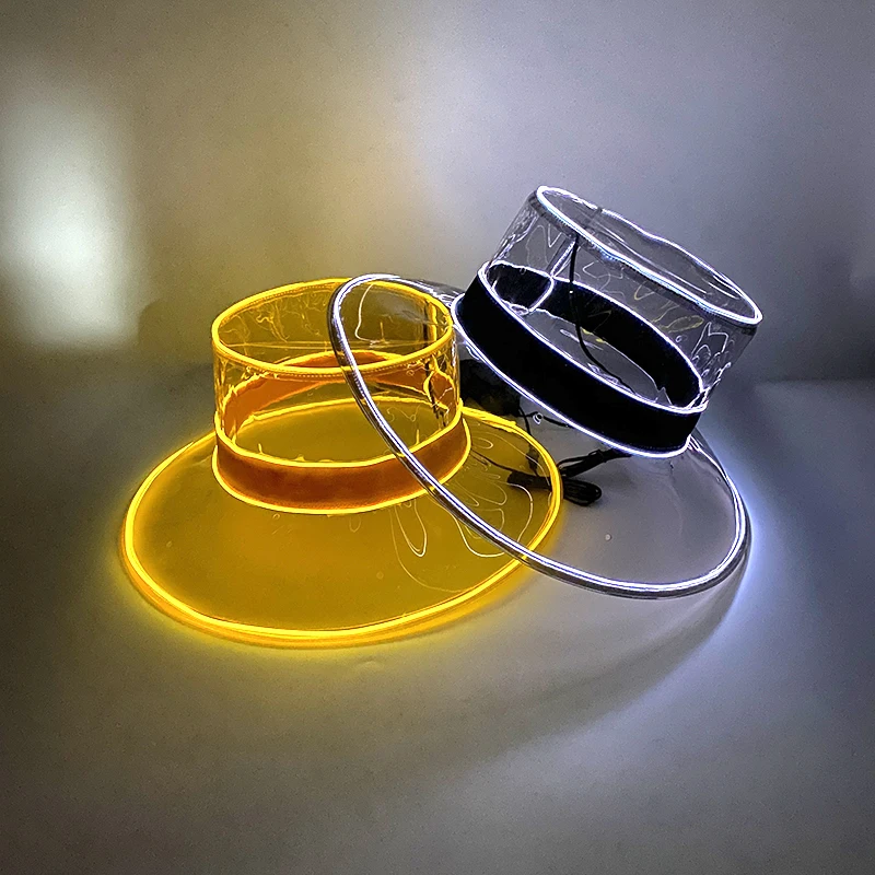 New Transparent  Bucket Hat Luminous LED  Fisherman Hat Neon Light Glowing For Summer Seaside Holiday