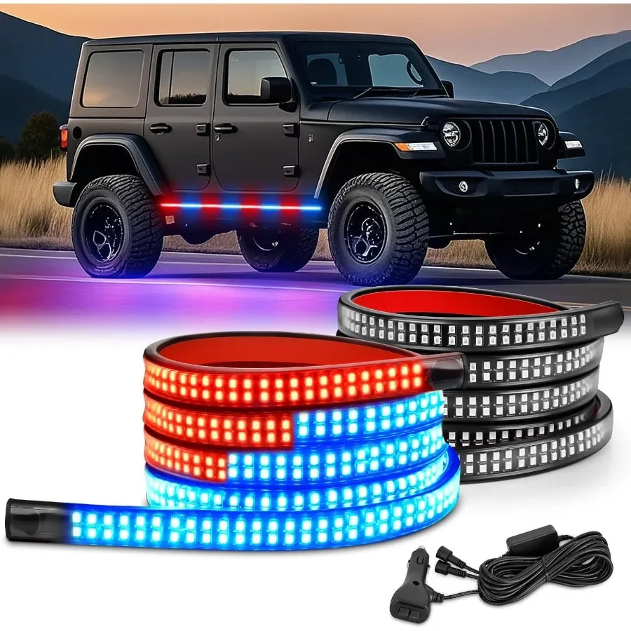 

2PCS 70 Inch Emergency Strobe Lights Strip with 1125 LED Running Board Marker Light in Red Blue Flexible Side Flashing Warning