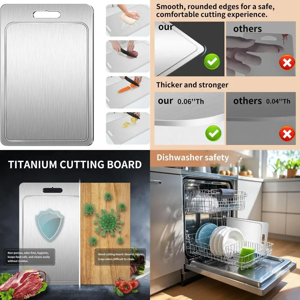 

Двусторонняя титановая разделочная доска — чистая, большая, металлическая для измельчения мяса, овощей, фруктов с канавкой для сока