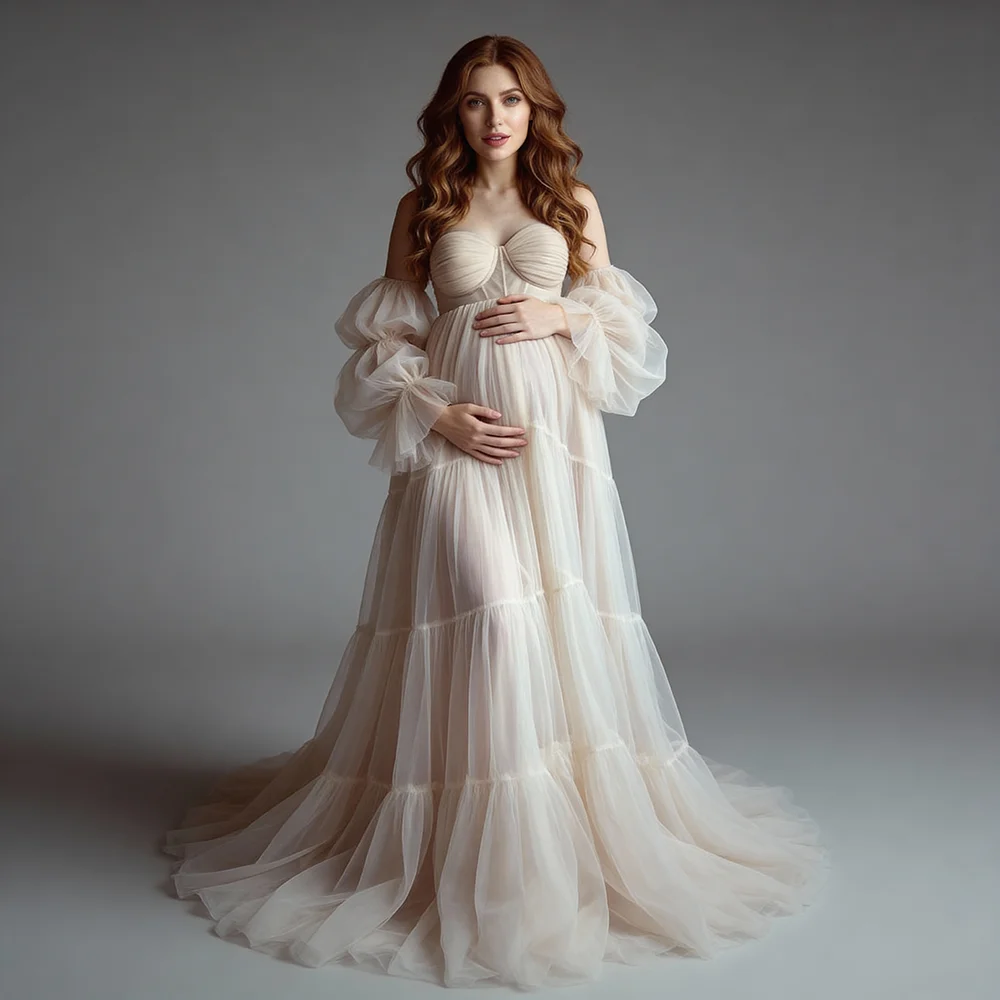 

Тюлевое платье для беременных для фотосессии, без бретелек, с длинными оборками, для беременных женщин, для фотосъемки