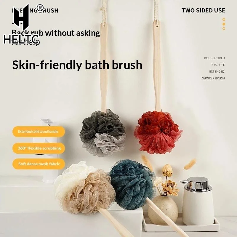 Wooden Handle Bath Brush Soft Mesh Back Scrubber Shower Body Cleaner Sponge Brush Exfoliating Scrub Skin Massager Bath Tool