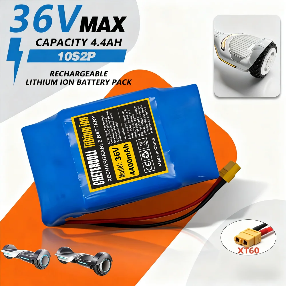 

36V Rechargeable Lithium Battery Pack,Hoverboard Battery 4.4 Ah Balance Car Batteries, for Hoverboards with 72 W or Less XT60