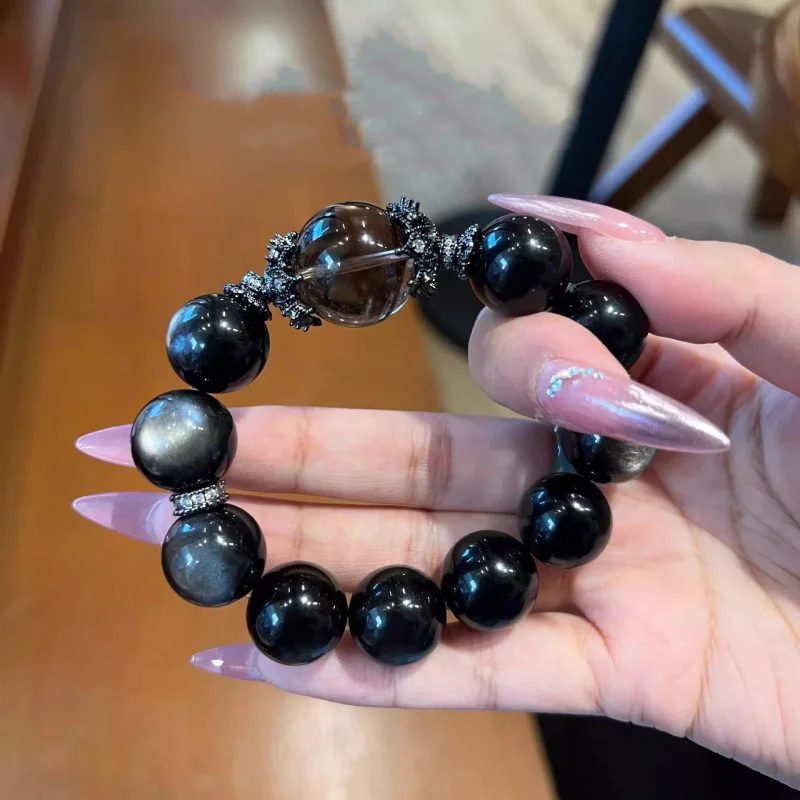 

Natural Silver Obsidian Tea Bracelet Women, Fashionable And Versatile Design
