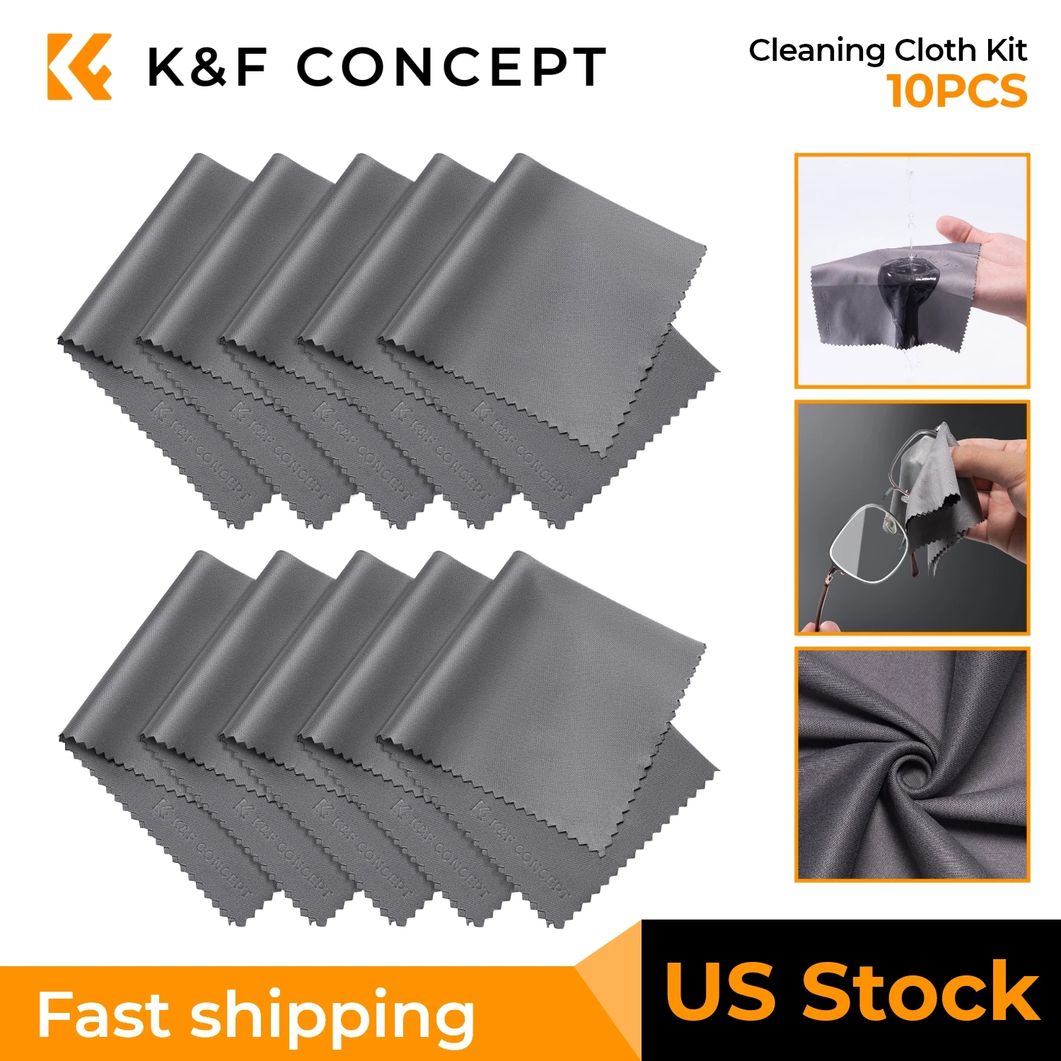 

K&F Concept 10 Packs Of Needle One Gray Cleaning Cloth 150*180mm Efficient Decontamination No Water Marks Microfiber Material