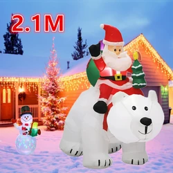 Santa Claus rides a polar bear 2.1M, snowman 1.5M inflatable LED illuminated toy, indoor and outdoor Christmas yard decoration
