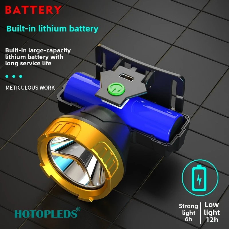 Led Strong Light Headlight Lithium Battery Charging Night Fishing Fish Outdoor Head-mounted Mini Hat Small Mining Lamp