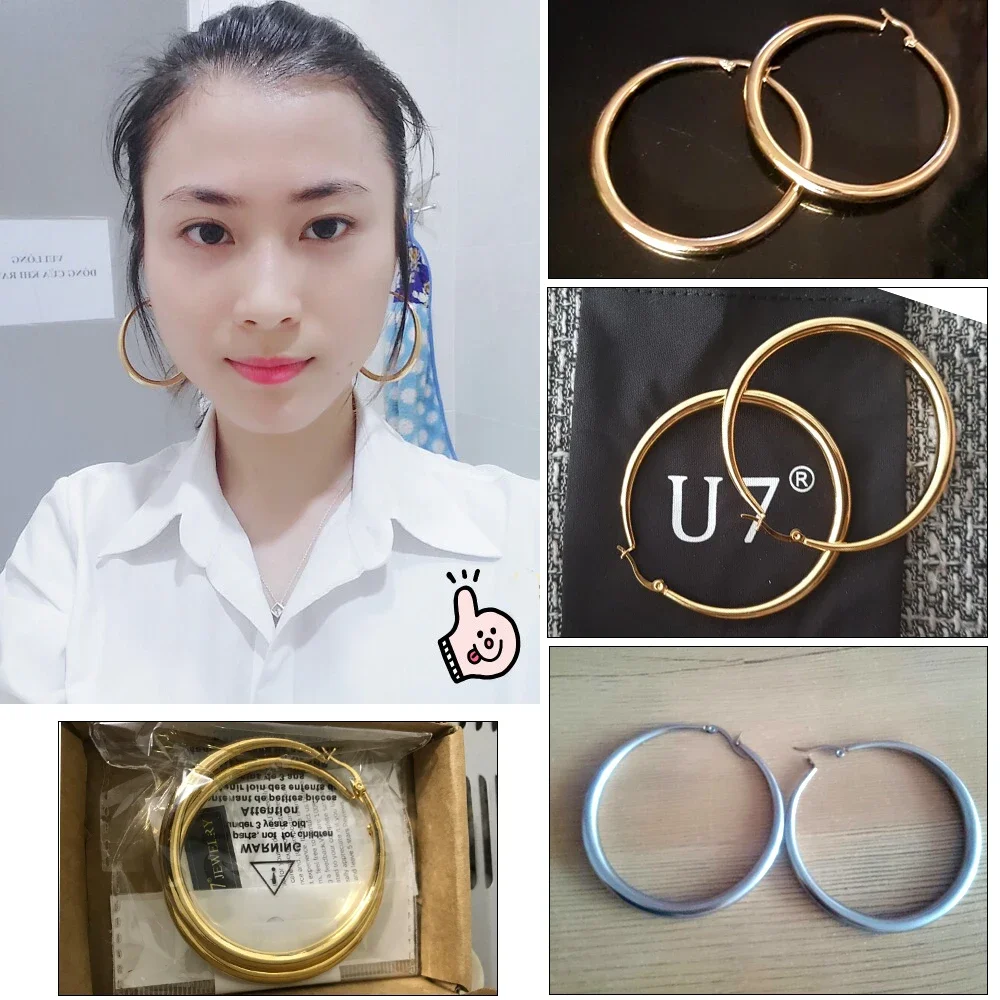 U7 Hyperbole Big 62mm Hoop Earring for Women Stainless Steel Air-corn Light Weight 18g/Pair Daily Jewelry QC24