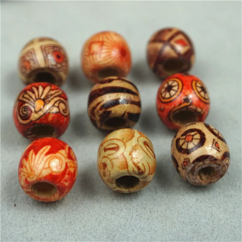 100pcs Printing Wooden Beads Spacer Round Big Hole Wood Beads For Necklace Bracelet Charms Diy Jewelry Making