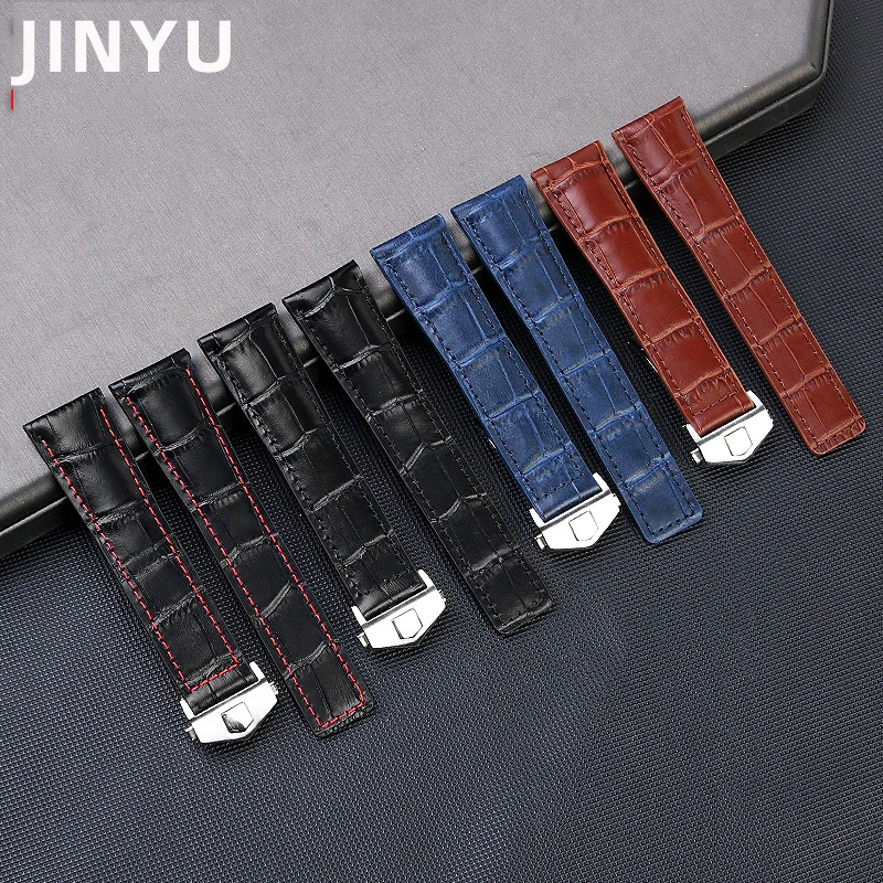 cowhide strap bracelet 19mm 20mm 22m For Tag heuer watchband men wristwatches band accessories fold buckle cowhide watch strap