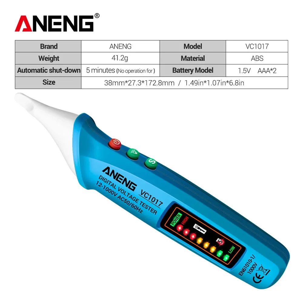 ANENG VC1017 cyfrowy miernik napięcia AC miernik uniwersalny 12-1000V NCV automatyczny woltomierz inteligentny czujnik Tester Buzzer detektor