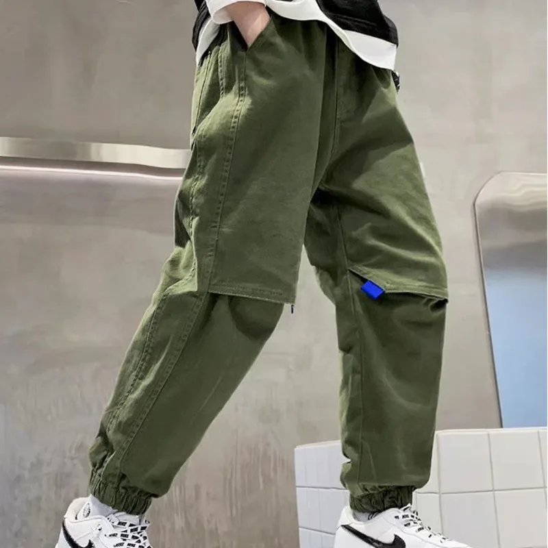 New Summer Children Pants Little Boys Trend Hip Hop Bind Feet Long Pants Handsome Fried Street Children Work Pants 110-170cm