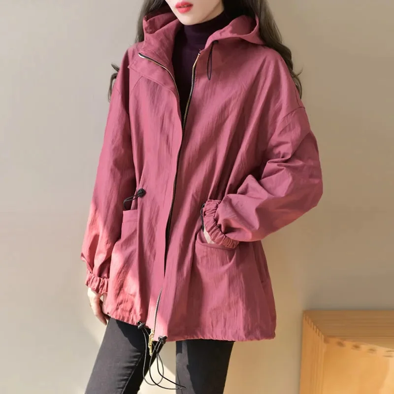 

Spring Autumn Female Large Size 4XL Workwear Outwear Women Mid Length Version Windbreaker Jacket Ladies Hooded Trench Tops Coat