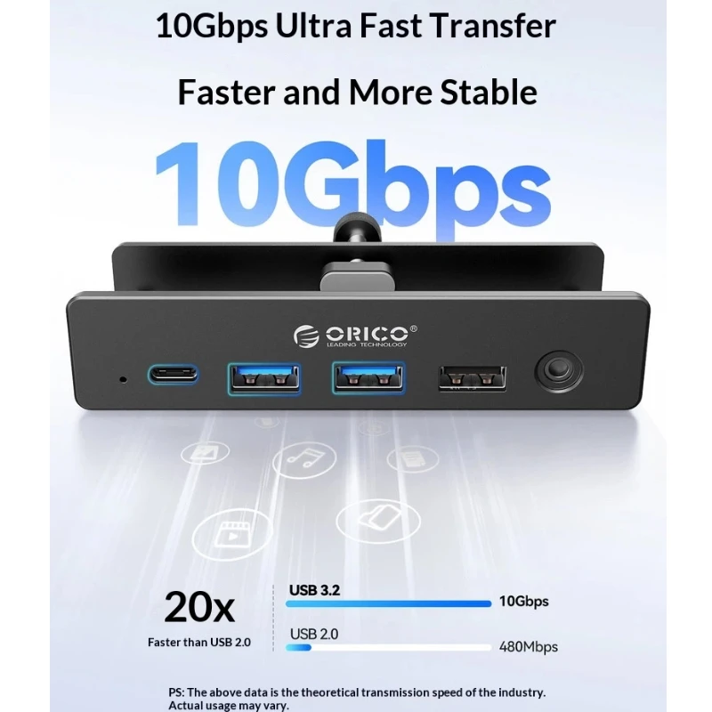 Fmouse Orico Multi Port Usb C Hub With Power Supply Card Reader And Mounting Clip For Desktop Pc Desk Computer External Devices