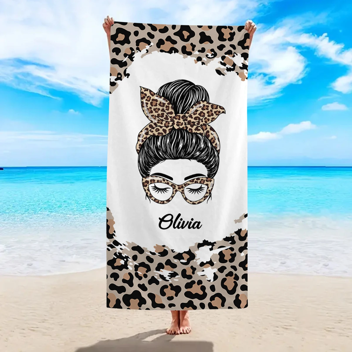 1pc customized leopard print beach towel, can print your name. Suitable for beach swimming pools and beach vacation bathrooms.