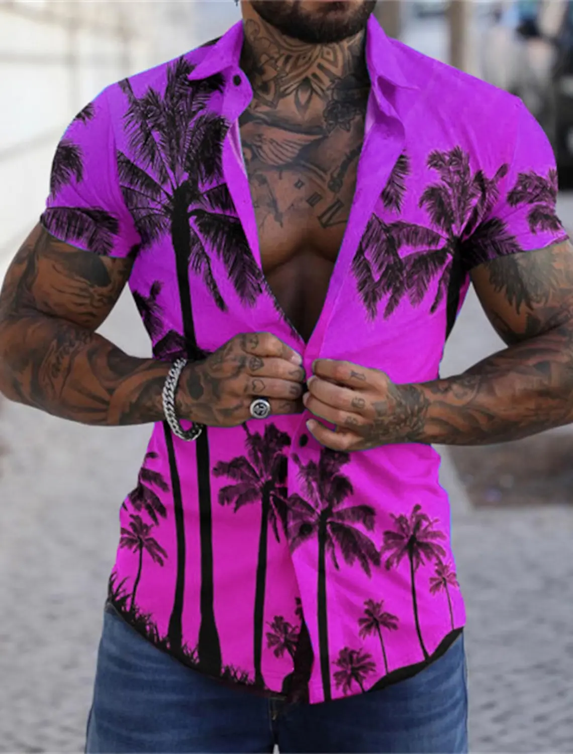 Camisas hawaianas con estampado 3D de Aloha Tree Turndown Sea para hombre, ropa con botones de manga corta para diario y calle, palmeras de playa