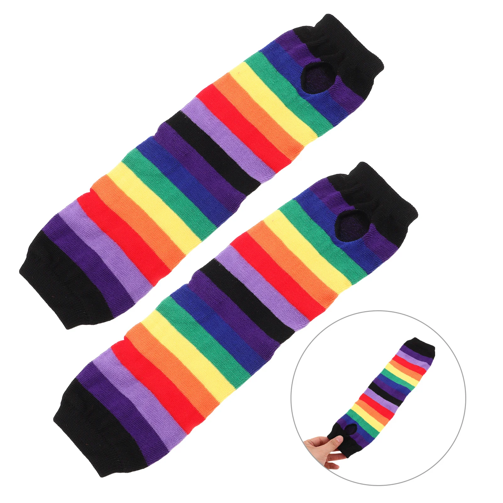 Luvas de malha arco-íris sem dedos, listradas vibrantes, acessórios para festa do orgulho, material macio e aconchegante, aquecedores de braço longo, guarda-roupa de inverno