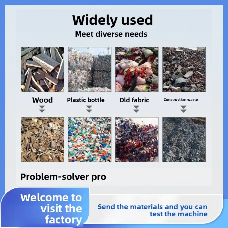 Broyeur plastique industriel pour ferraille de tissu, meubles, emballage, contreplaqué avec clous, bois, cuir et os