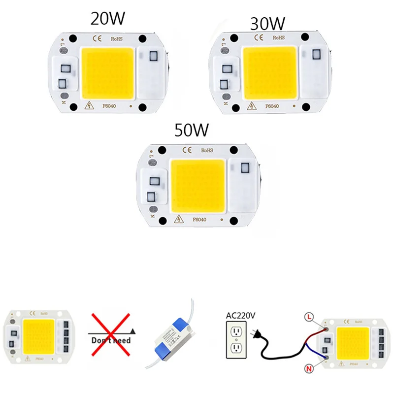 1Pcs F6040 20W/30W/50W AC 220V COB Module LED Chip Diodes Lamp Bulb for Outdoor Focus Spotlight Garden Integrated Light Beads