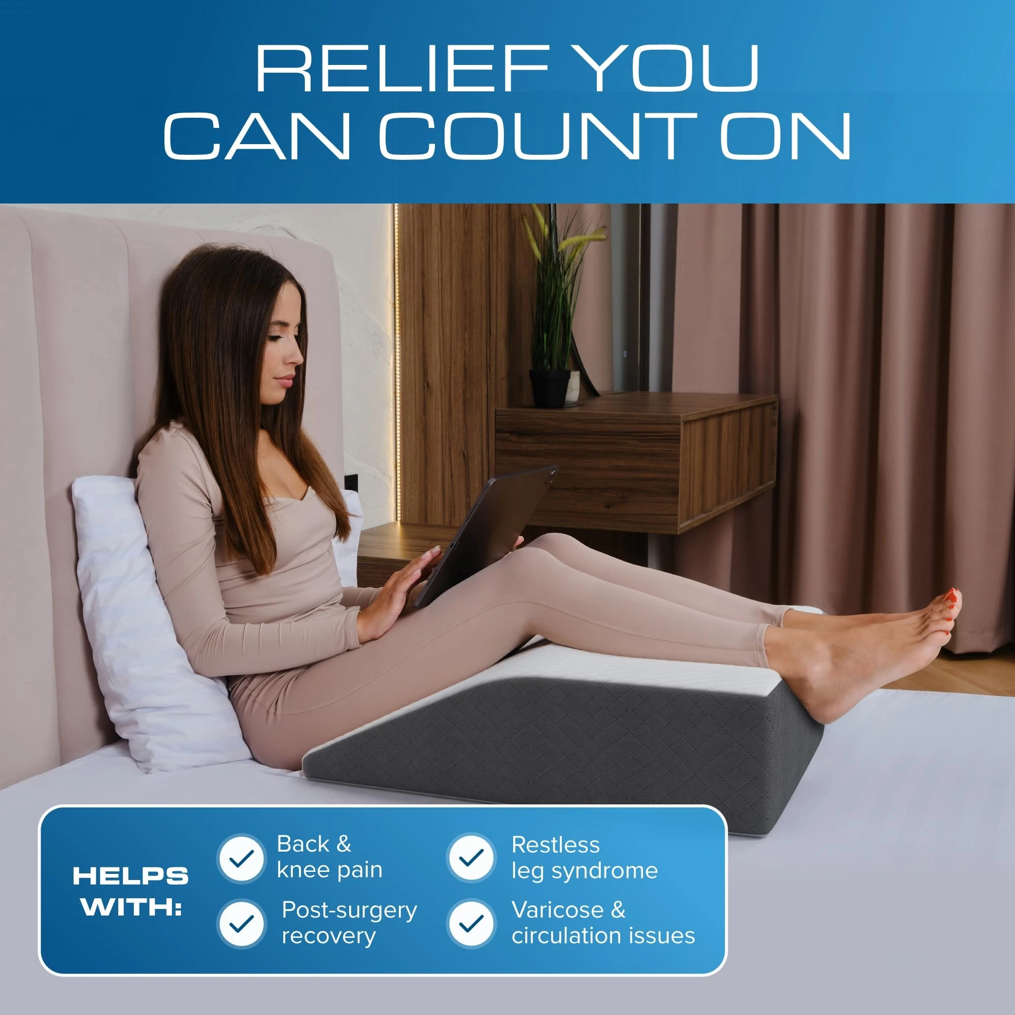 Knee Pillow for Back Sleeping, Leg Pillow Knee Wedge Pillow, Memory Foam Wedge Pillows for Legs Post Surgery, Trapezoid Pillow