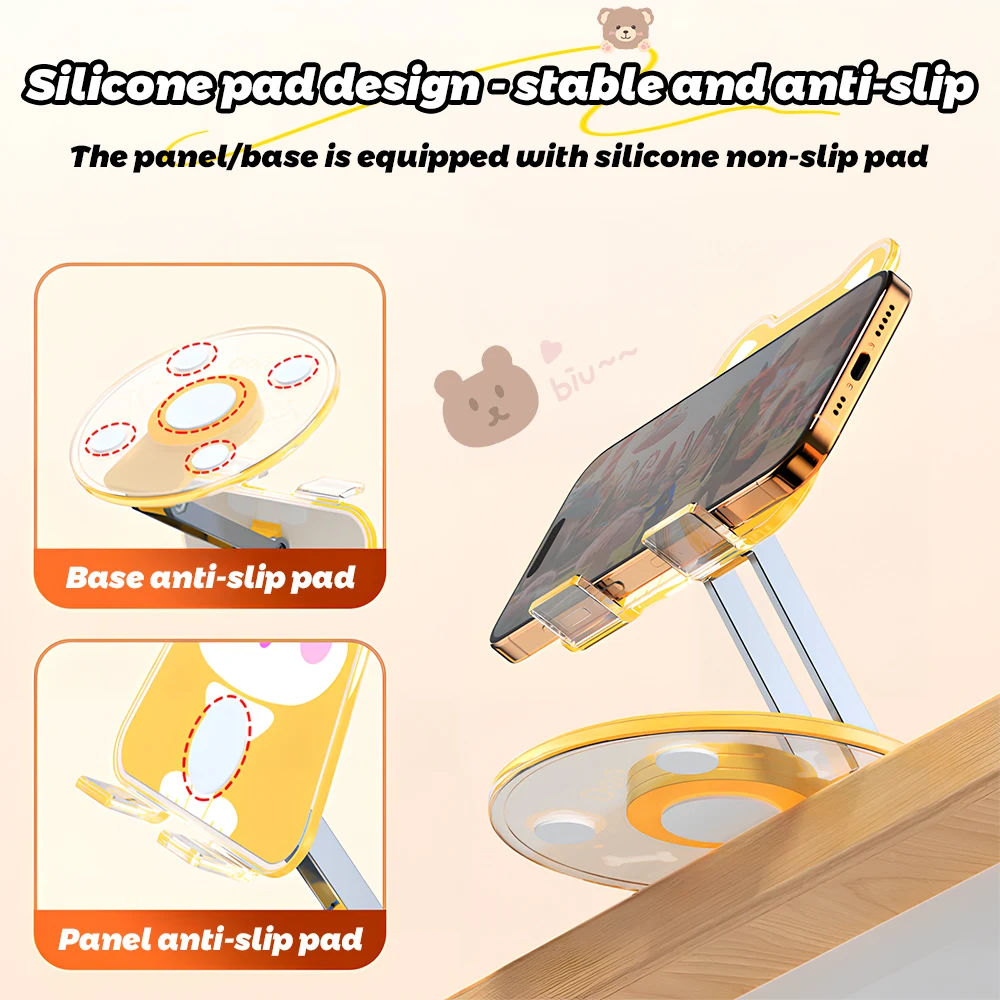 Cute Animal Phone Stand 360 Rotatable Foldable Desktop Holder Smartphone Table Kickstand Acrylic Cartoon Desk Phone Mount New view 6