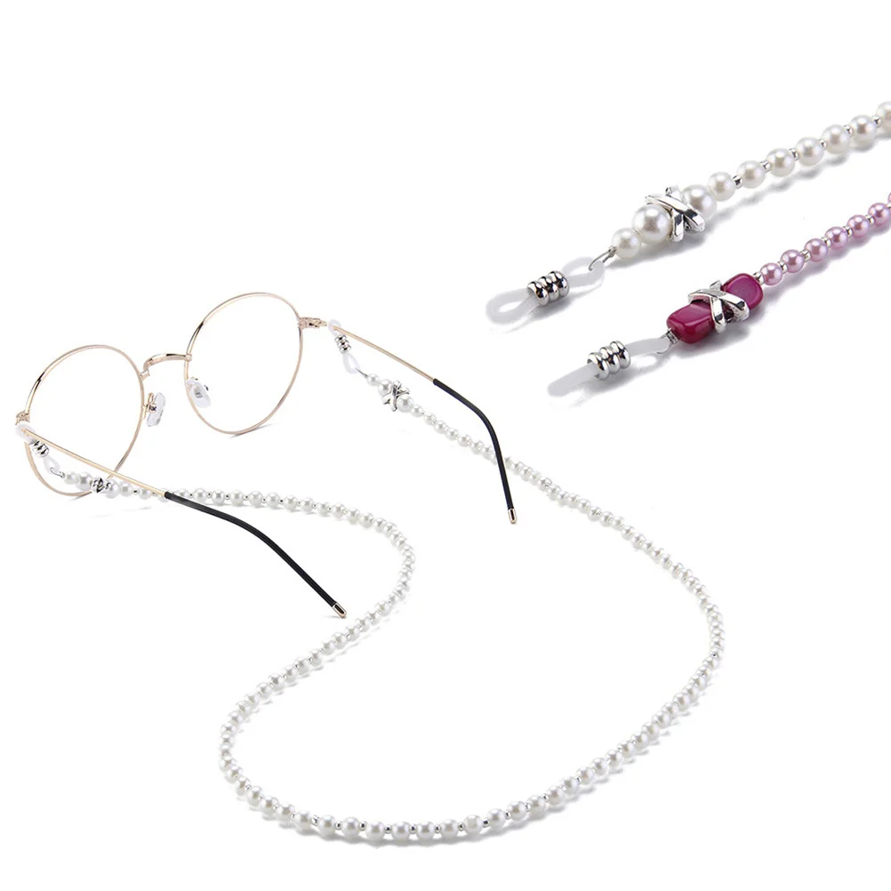 

2Pcs Glasses Cord Anti-Skid Imitation Pearl Beaded Eyeglass Strap Convenient Holder for Reading Sunglasses Fishing Hiking