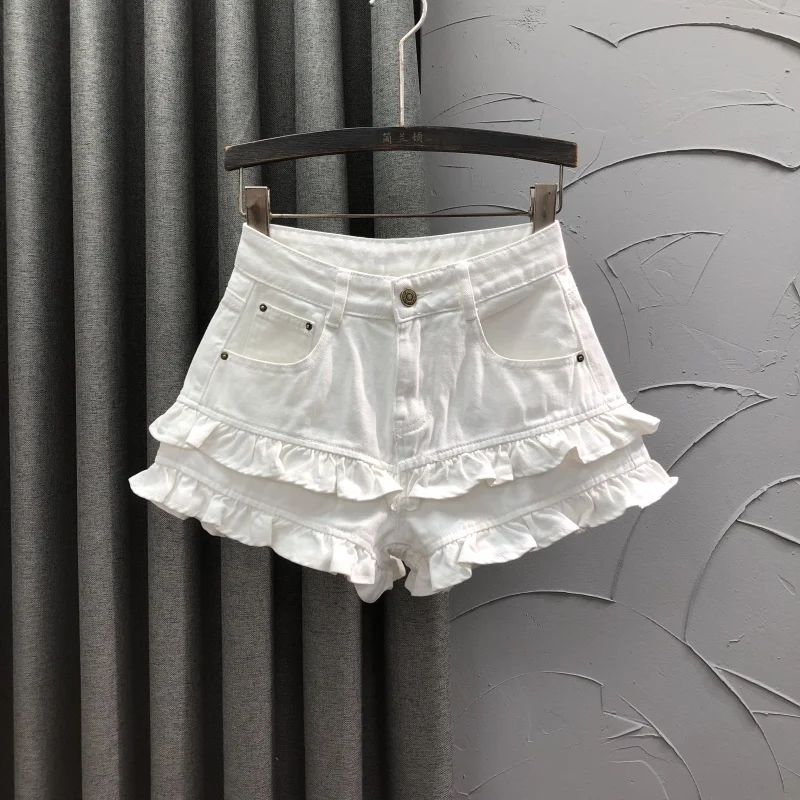 

High Waist A-Line Denim orts Women's Summer Faion Age-Defng Wide Leg Hot Pants Wooden Trim Casual Cotton Blend