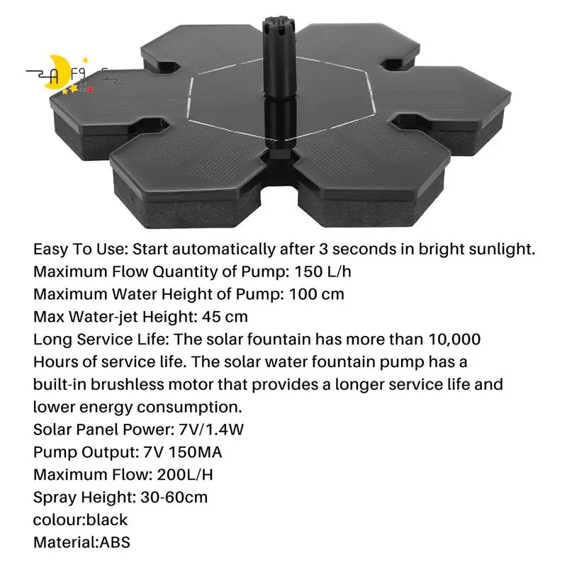

AF95-Solar Fountain Pump Solar Powered Bird Bath Fountain Pump Solar Panel Kit Water Pump Outdoor Watering Submersible Pump