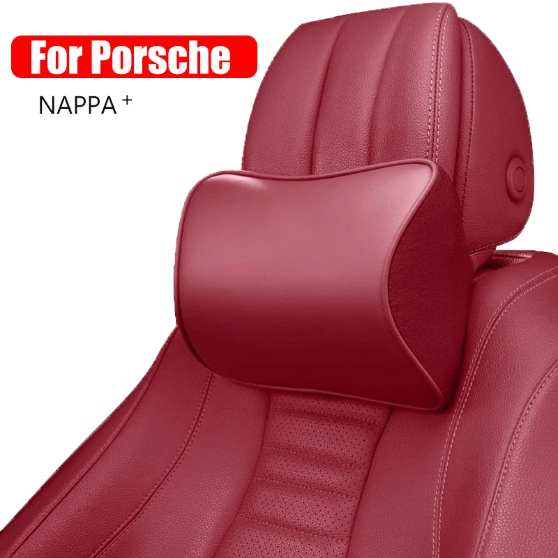 NAPPA Leather Car Neck Pillow  Auto Rear Seat Back Headrest Lumbar Supports Travel Cushion For Porsche Boxster Cayenne Panamera