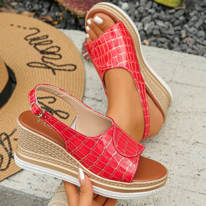 2025 New Women Wedges Sandals Platform Outdoor Dress Shoes Open Toe Buckle Strap Sandals Round Toe High Heels Shoes for Women view 5