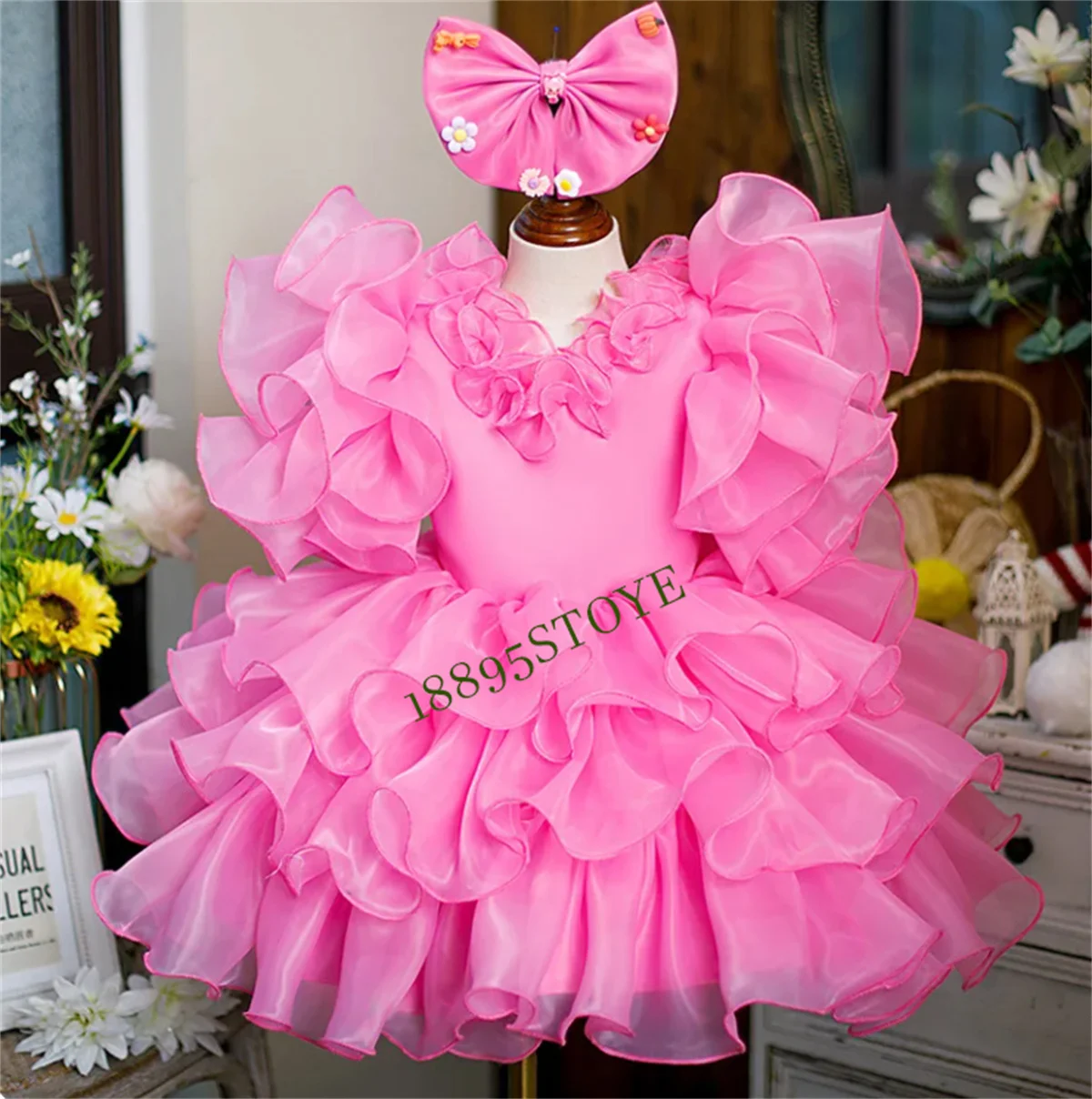 Pink Lovely Birthday Party Dress for Girls Flower Children Piano Host People Evening Dress Girls Dress Tutu Photoshoot