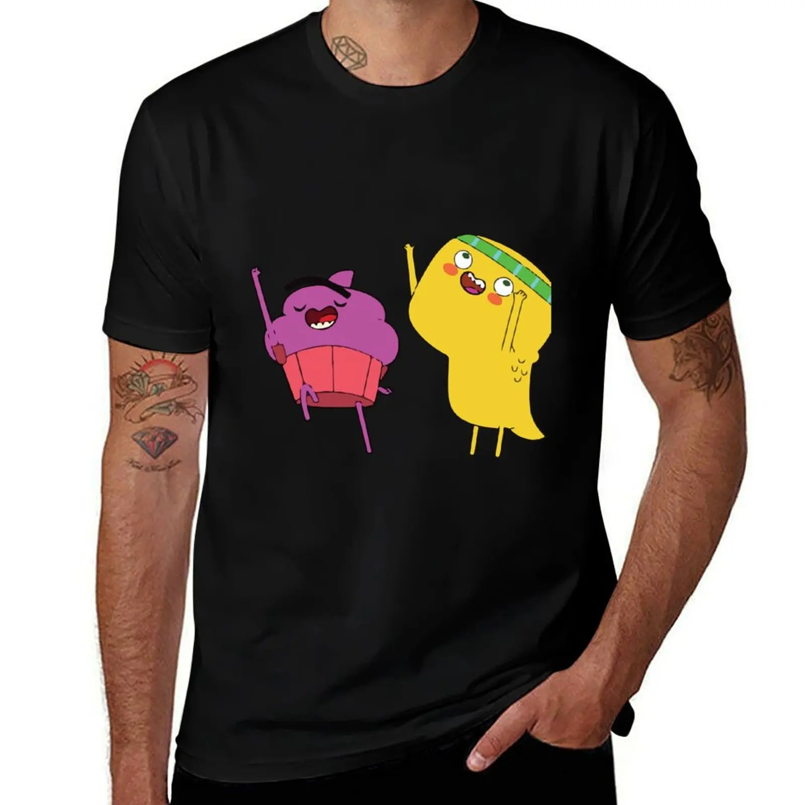 Cupcake and Dino Dancing in a Party T-Shirt t shirt man cotton T-Shirt