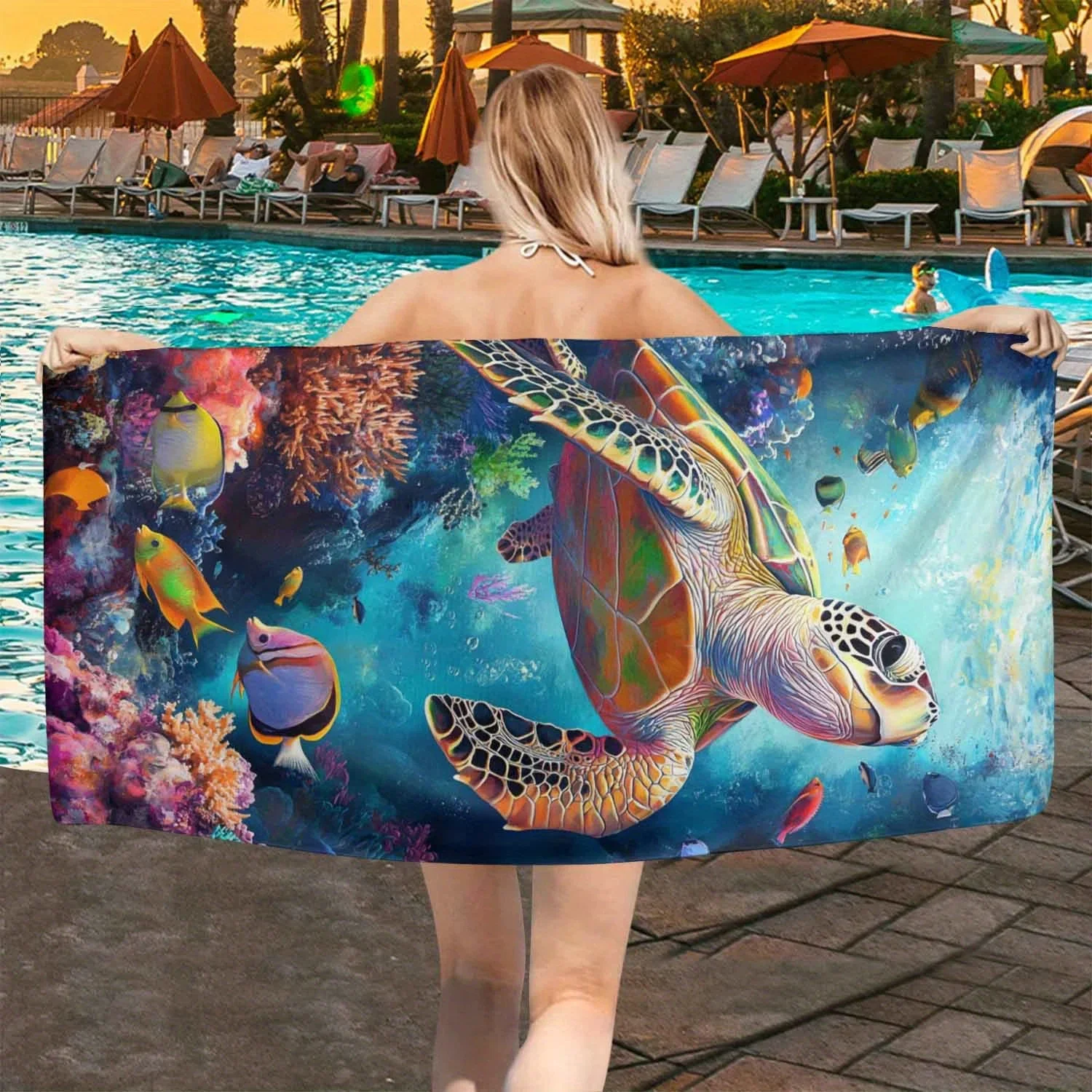 Sea Turtle Ocean Themed Beach Towel Microfiber Thin Lightweight Beach Towel Sand Free Quick Dry Absorbent Towels for Swimming